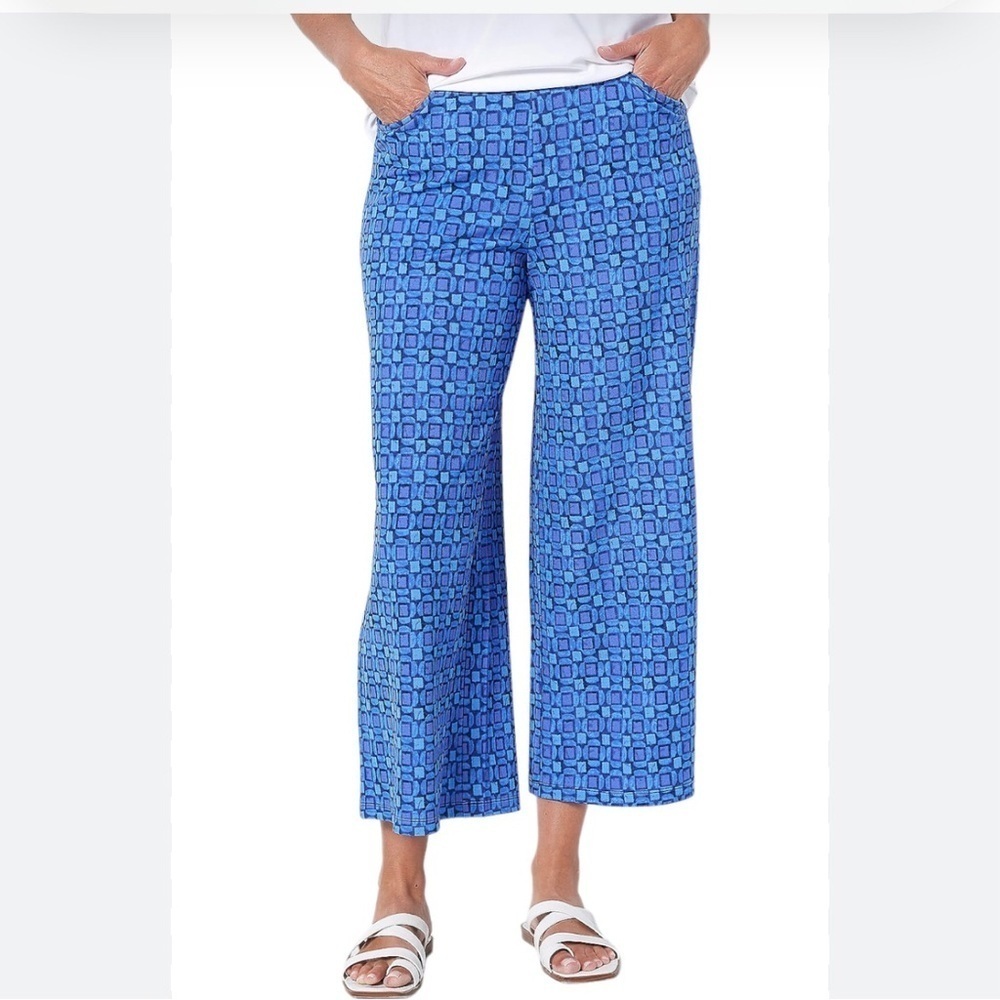 Isaac Mizrahi Live Petite Wide Leg Mixed Print Pebble Knit Pant Plus Size 2XP